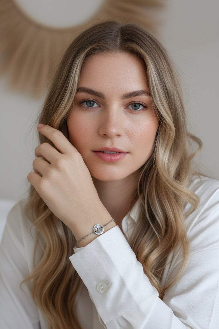 Zilverkleurige geboortebloem armband gepersonaliseerd minimalistisch