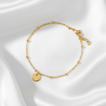 BFF armband goudkleurig stainless steel op lichte satijnen stof