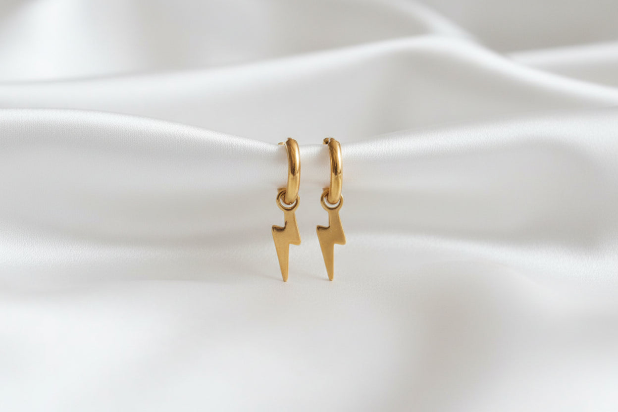 Gouden lightning hoop oorbellen roestvrij staal verkleurt niet