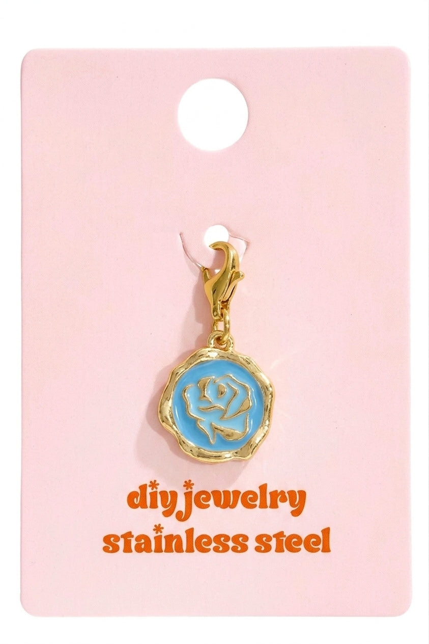 RVS Wax Seal Roos Bedel – Gouden Vintage Bloem Charm met Emaille