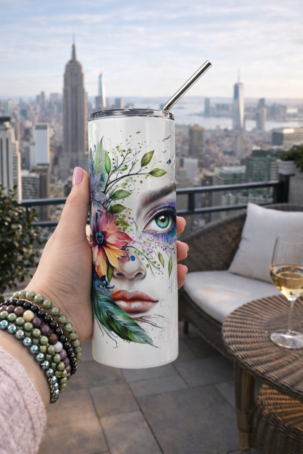 RVS drinkbeker met wild bloemen design en dubbelwandige isolatie voor warme en koude dranken