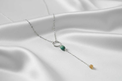 Afrikaanse Turkoois en Citrien Y-ketting van zilver stainless steel met facetgeslepen edelstenen in Y-model