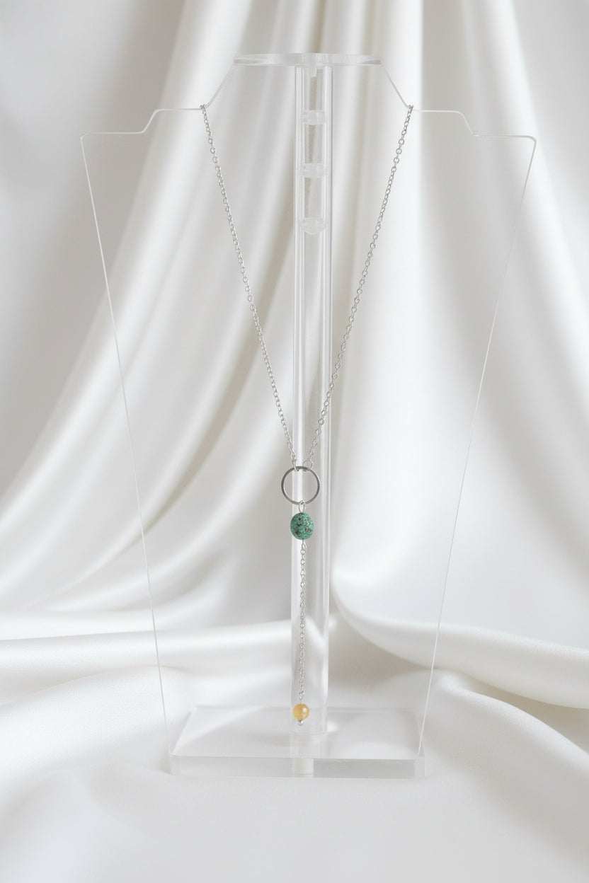 Afrikaanse Turkoois en Citrien Y-ketting van zilver stainless steel met facetgeslepen edelstenen