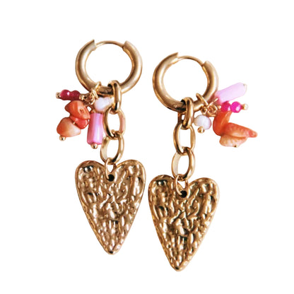 statement oorbellen met hart hanger goudkleurig dames