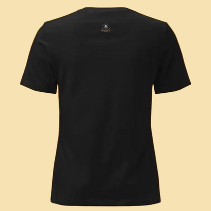 Black Crystals Cauldrons and Couture T Shirt with cosmic-inspired design on breathable fabric in autumn setting