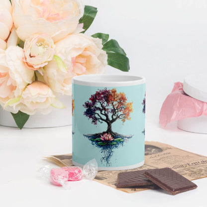 glossy white mug with Tree of Life Artwork