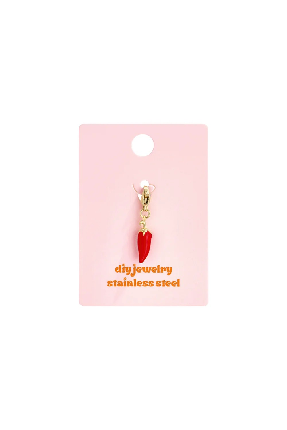 Stainless steel chili charm met rode emaille