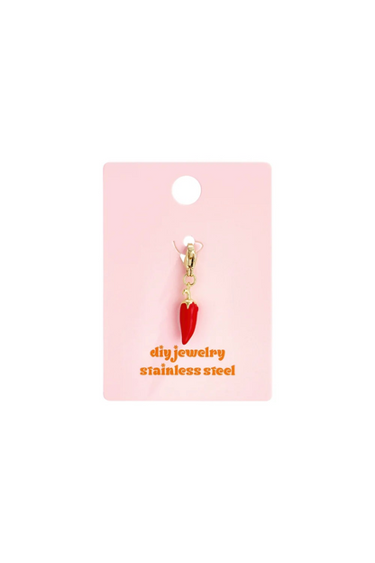 Stainless steel chili charm met rode emaille