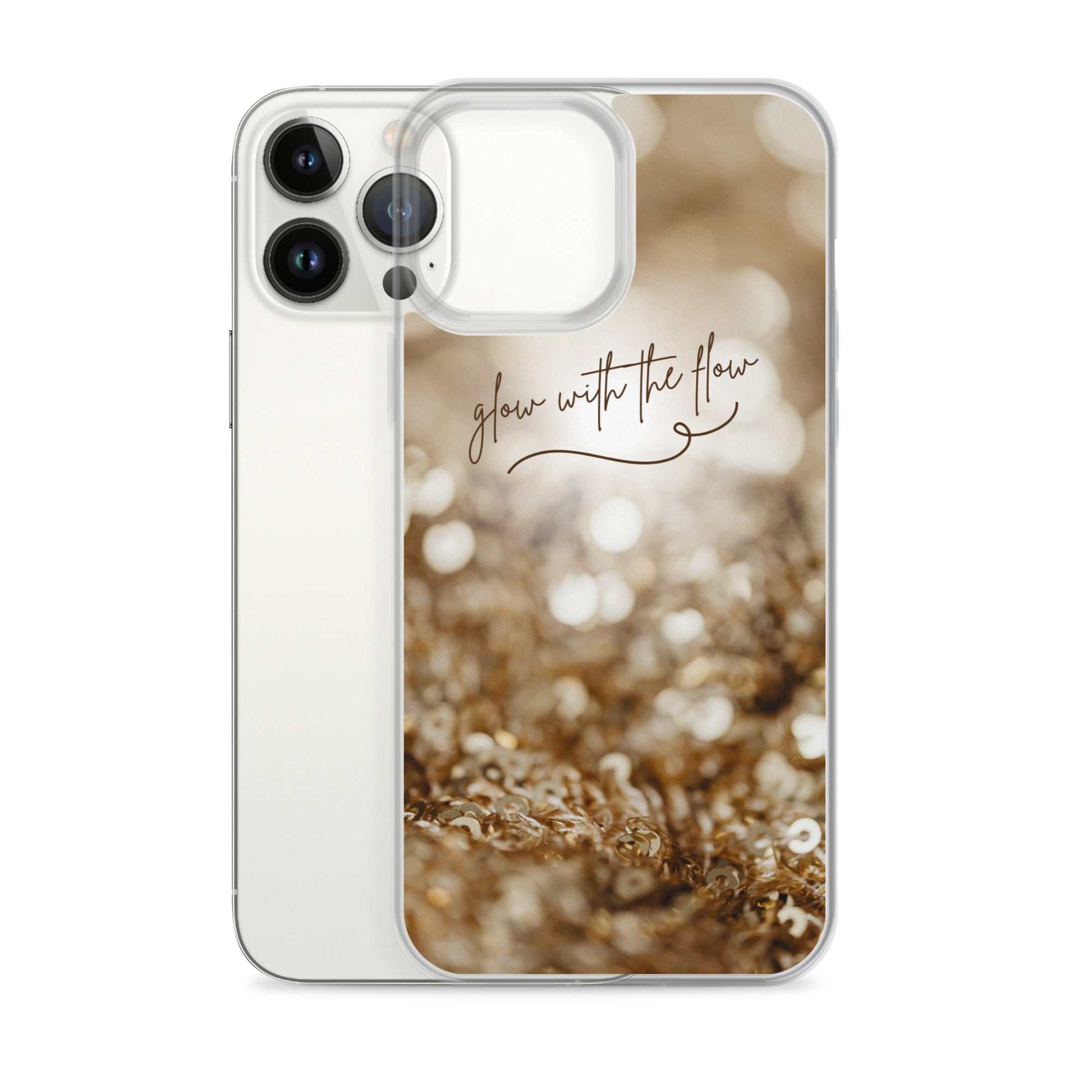 Glow With The Flow iPhone Case with glowing gold bokeh design and clear flexible sides for iPhone protection