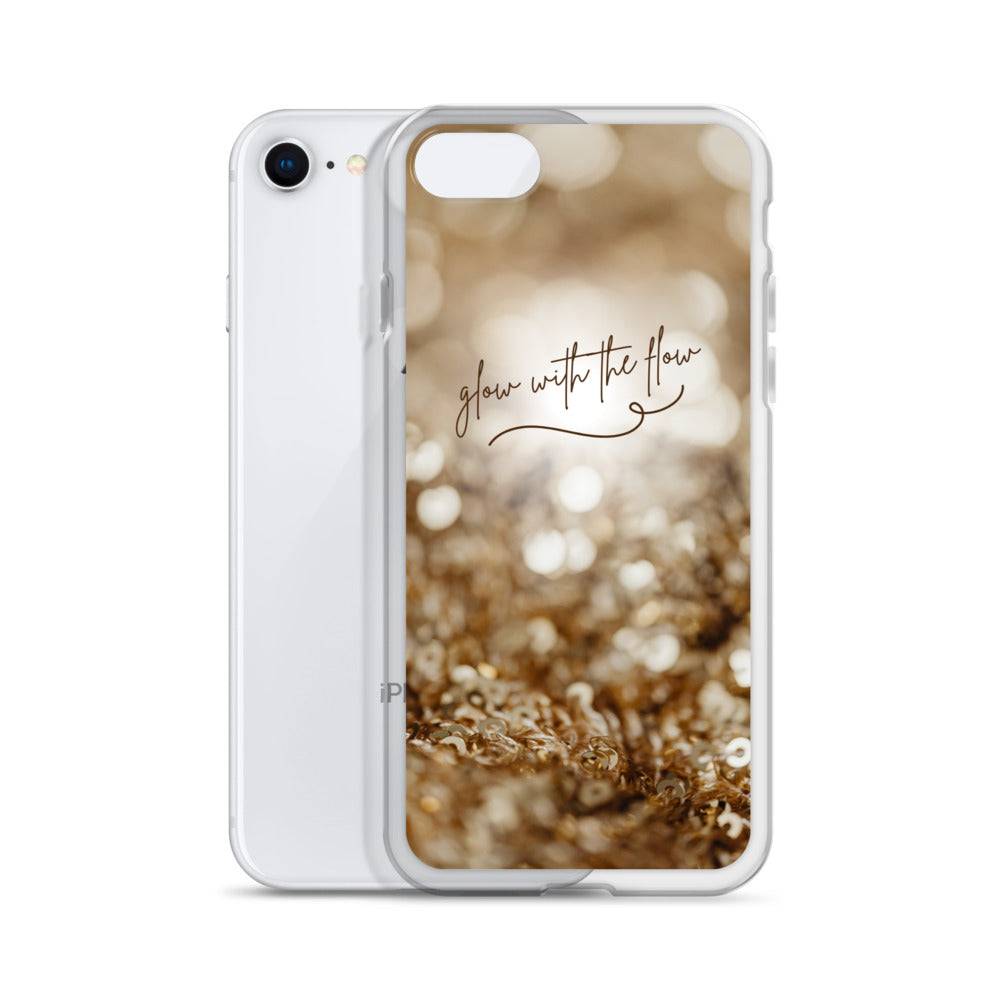 Glow With The Flow iPhone case with glittery gold design and protective clear sides for iPhone SE 2020 model