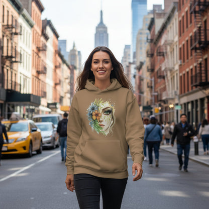 Mystic Nature Goddess Hoodie met spirituele vrouwelijke kunst en comfortabele pasvorm voor dagelijks gebruik.