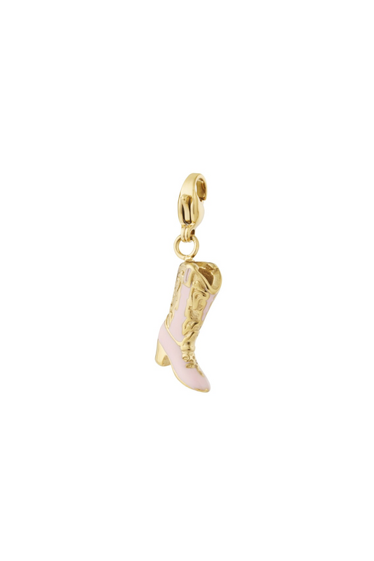 Roze goudkleurige RVS cowboylaars bedel met emaille voor kettingen en armbanden.