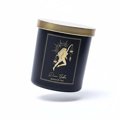 Manifestatiekaars Divine Goddess met jasmijn, oud en jade edelstenen in luxe zwarte verpakking