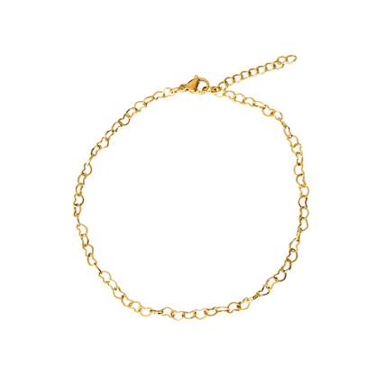 Hartjes enkelband goudkleur stainless steel met fijne schakels
