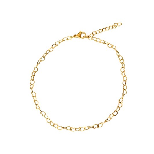 Hartjes enkelband goudkleur stainless steel met fijne schakels