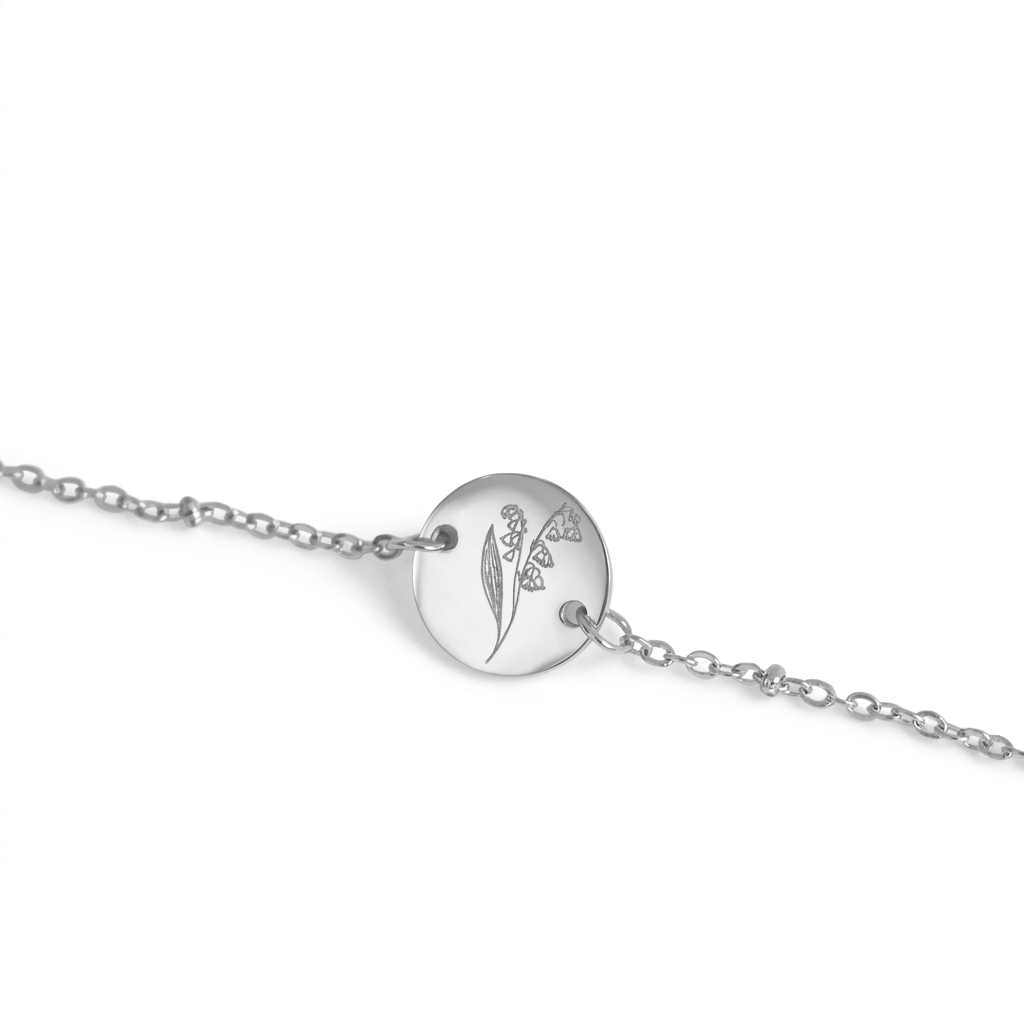 Zilverkleurige geboortebloem armband gepersonaliseerd met gravure