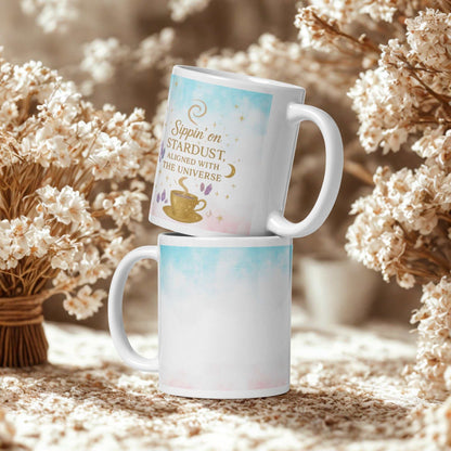 Sippin on Stardust Coffee Mug with celestial design, ceramic, 11 oz, microwave and dishwasher safe