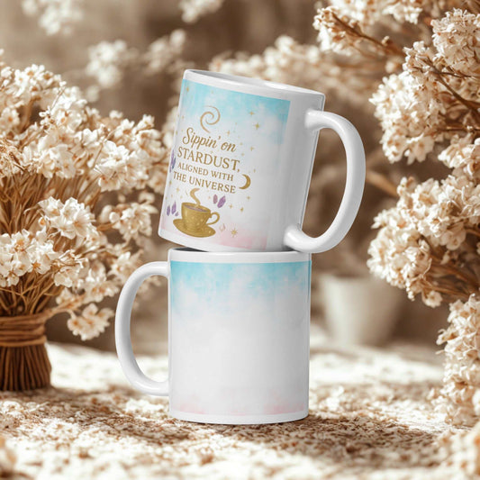 Sippin on Stardust Coffee Mug with celestial design, ceramic, 11 oz, microwave and dishwasher safe