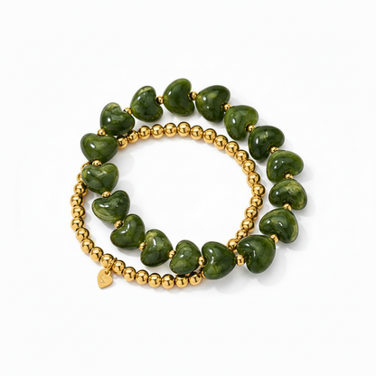 Groene hartjesarmband van stainless steel met goudkleurige kralen Glow Mystic in Style