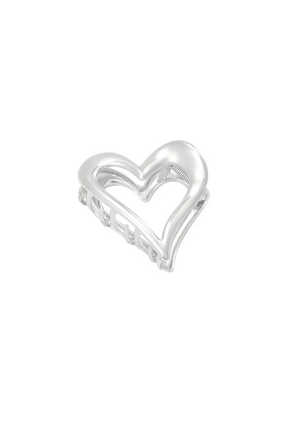Zilverkleurige metalen haarclip in de vorm van een open hart