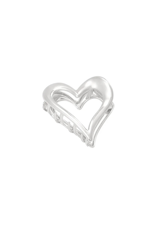 Zilverkleurige metalen haarclip in de vorm van een open hart