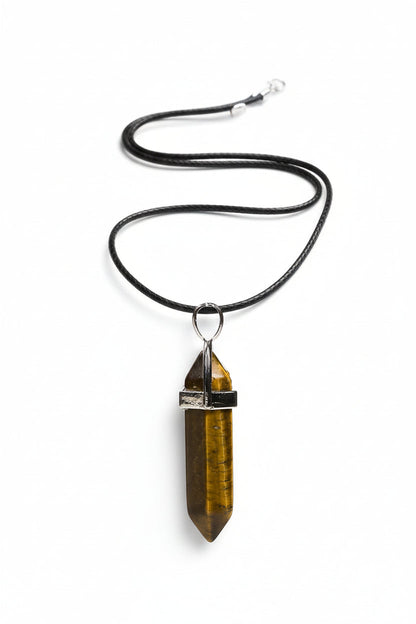 Tijgeroog punt hanger met zwarte leren ketting voor bescherming en kracht