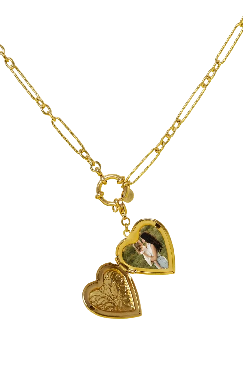 Open gouden hart medaillon bedel met ruimte voor een persoonlijke foto