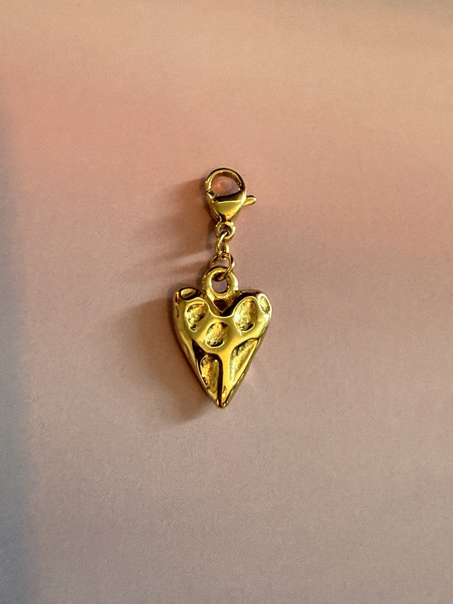 Luxe organisch hart bedel van goudkleurig roestvrij staal voor armband of ketting op gekleurde achtergrond.