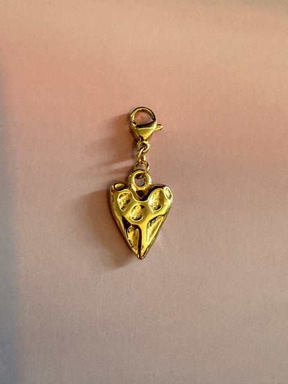 Luxe organisch hart bedel van goudkleurig roestvrij staal voor armband of ketting op gekleurde achtergrond.
