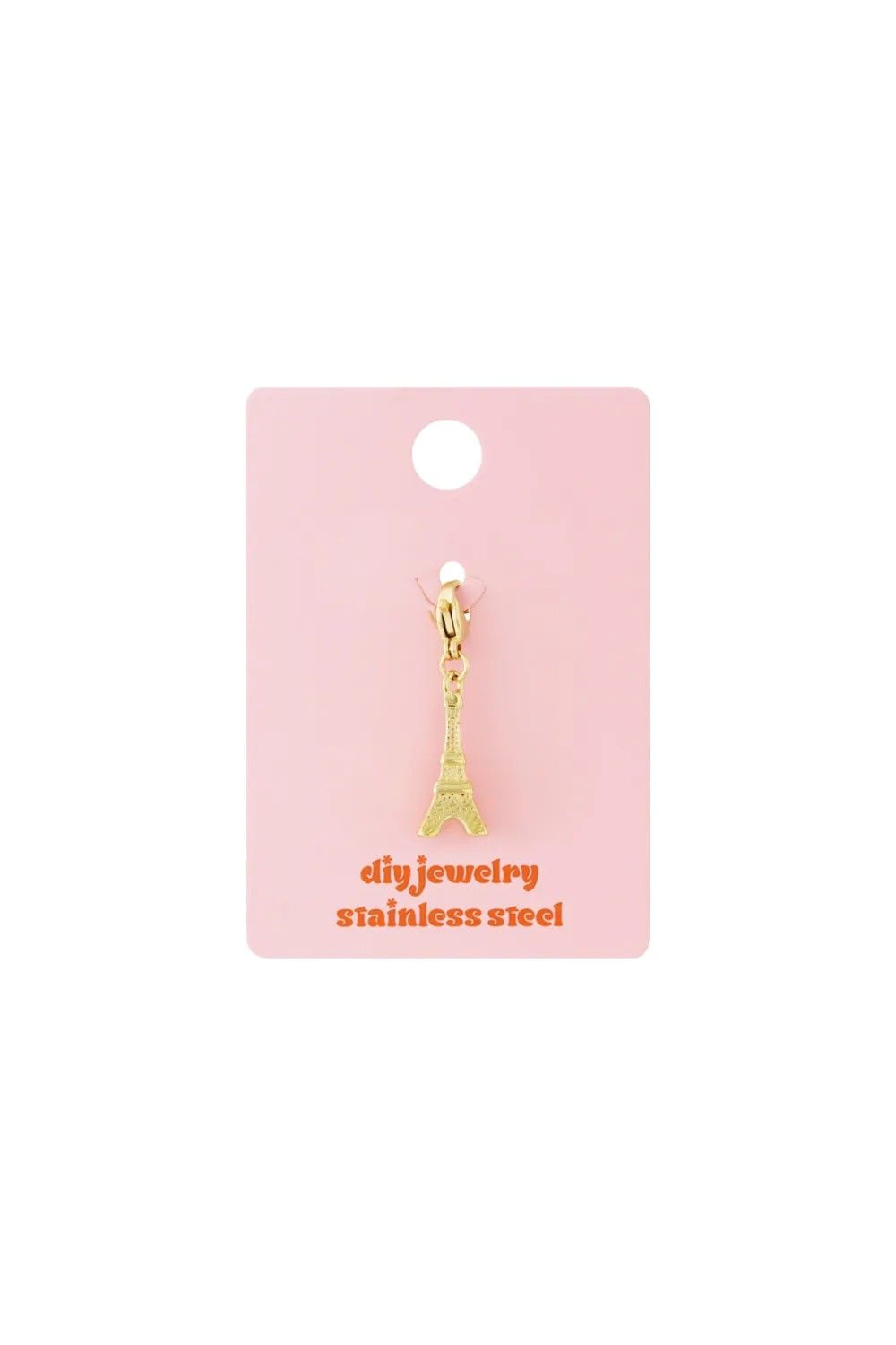 Glow Mystic in Style Eiffeltoren bedel op roze sieradenkaartje
