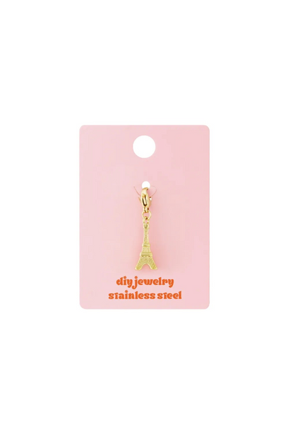 Glow Mystic in Style Eiffeltoren bedel op roze sieradenkaartje