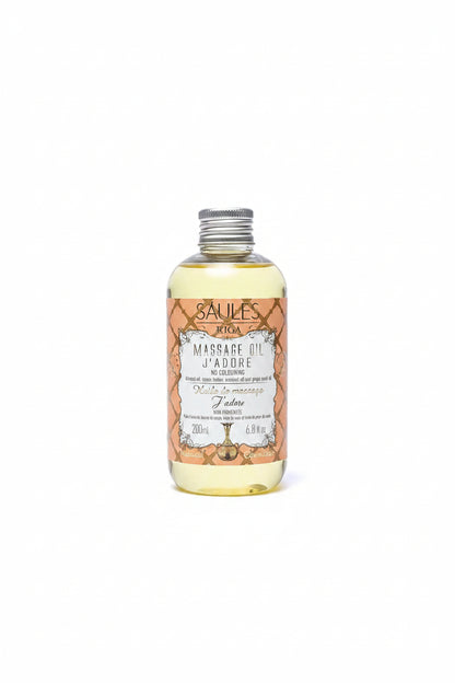 Saules Fabrika massageolie J'adore 200ml op een witte achtergrond als mock u.