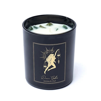 PureWorks Divine Goddess manifestatie geurkaars in zwart glas met Xinji Jade edelstenen