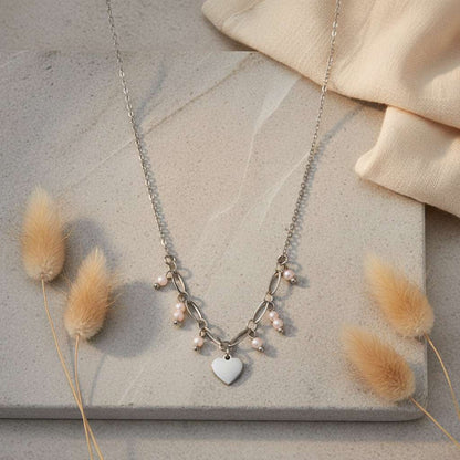 Hart & Rozenkwarts Ketting met hartvormige hanger in roestvrij staal en facetgeslepen rozenkwarts steentjes