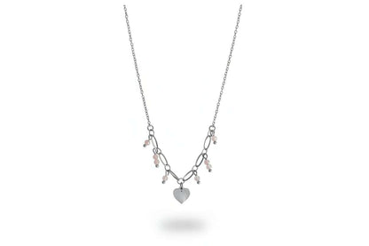 Hart & Rozenkwarts ketting met hoogglans hartvormig hangertje en facetgeslepen rozenkwarts in roestvrij staal