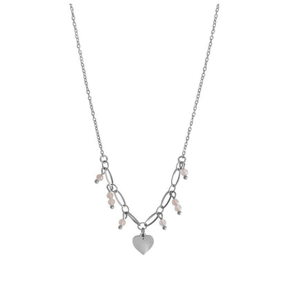 Hart & Rozenkwarts Ketting met roestvrij staal en facetgeslepen rozenkwarts hartvormig hangertje
