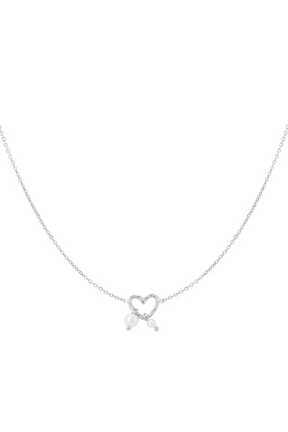 Zilverkleurige roestvrijstalen hart ketting met imitatie parels voor dames