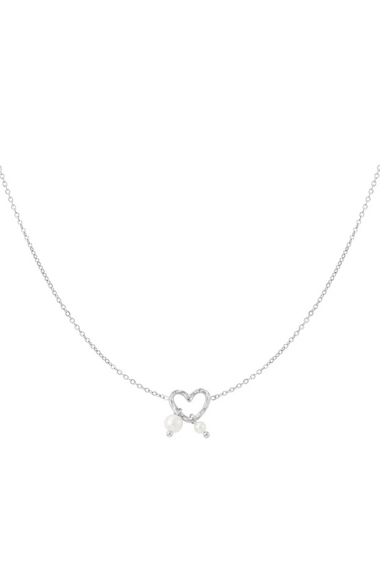 Zilverkleurige roestvrijstalen hart ketting met imitatie parels voor dames