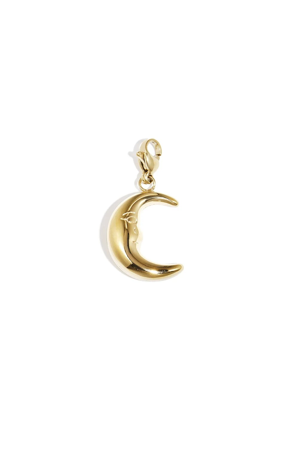 Goudkleurige RVS maan bedel met gezicht voor ketting of armband.