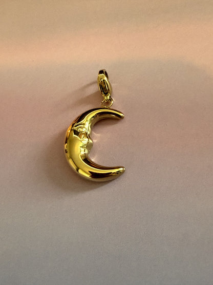 Goudkleurige RVS maan bedel met gezicht voor ketting of armband.