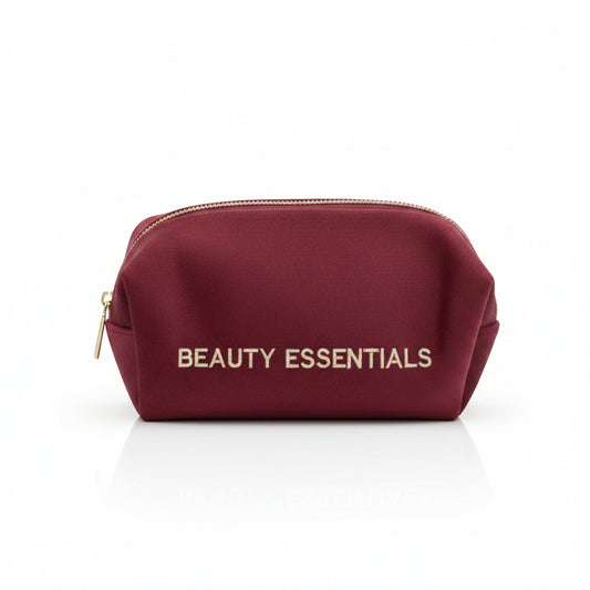 Glow Mystic in Style bordeauxrode velours make-up tas 20x10x10 cm met geborduurd Beauty Essentials in goud