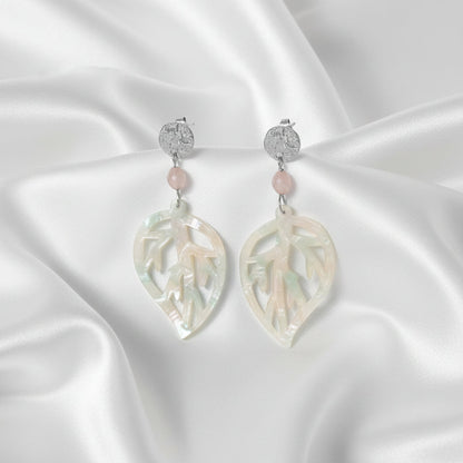 Kunziet Blad Statement Oorbellen van zilver met paarse kunziet edelsteen en lichtgewicht acryl bladhanger