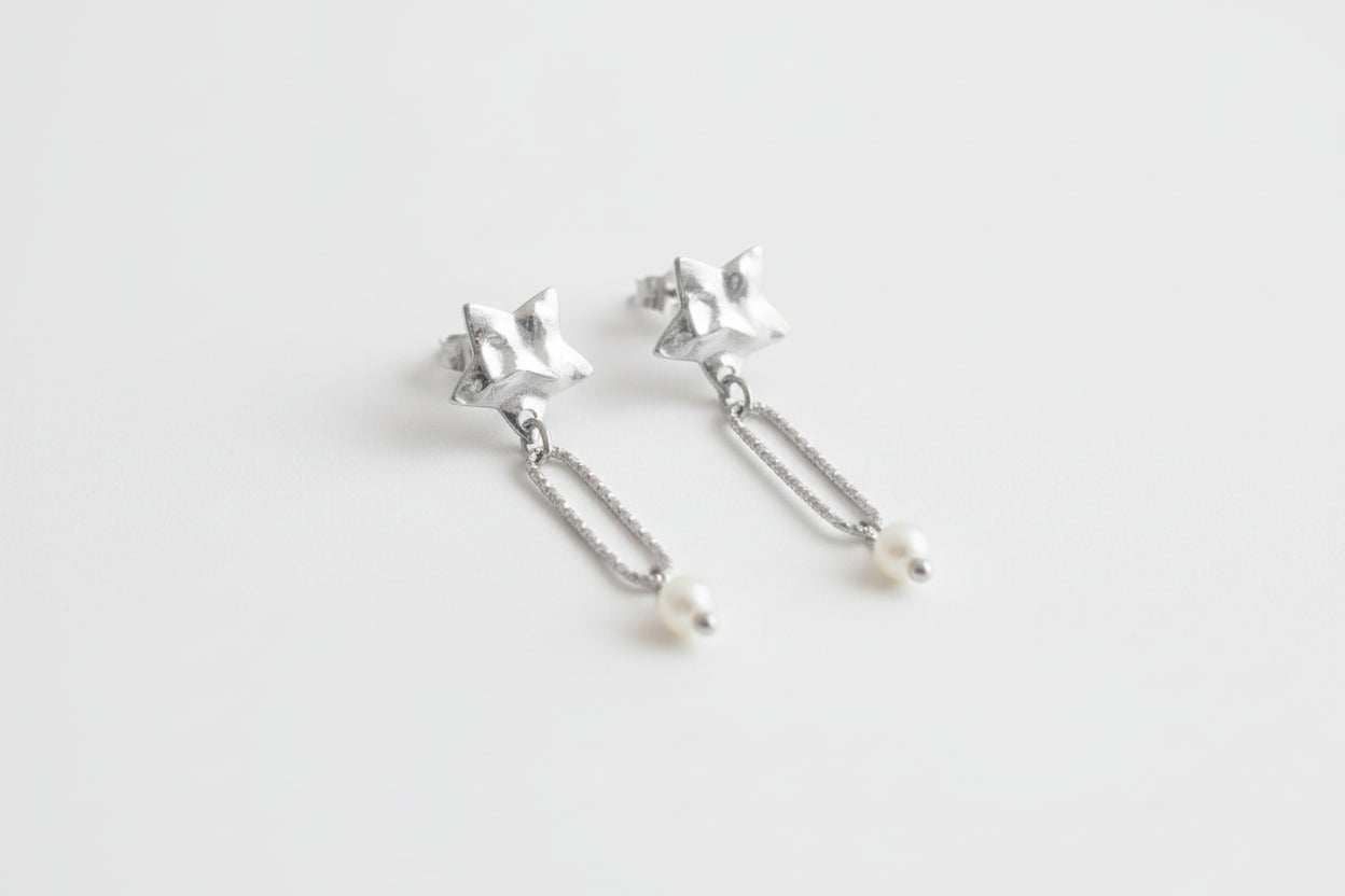 Ster en maansteen oorbellen van roestvrij staal met facetgeslepen maansteen en stermotief