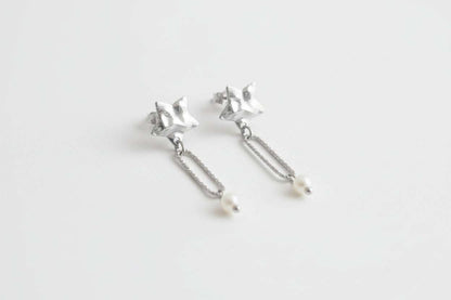 Ster en maansteen oorbellen van roestvrij staal met facetgeslepen maansteen en stermotief