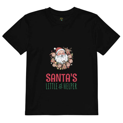 Black Santa's Little Helper Christmas T-Shirt with Santa and reindeer design, soft cotton festive tee