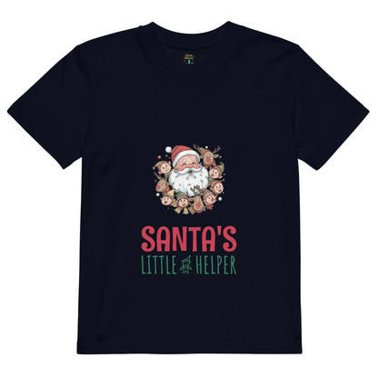 Black Santa's Little Helper Christmas T-Shirt with Santa and elf graphic and festive text design