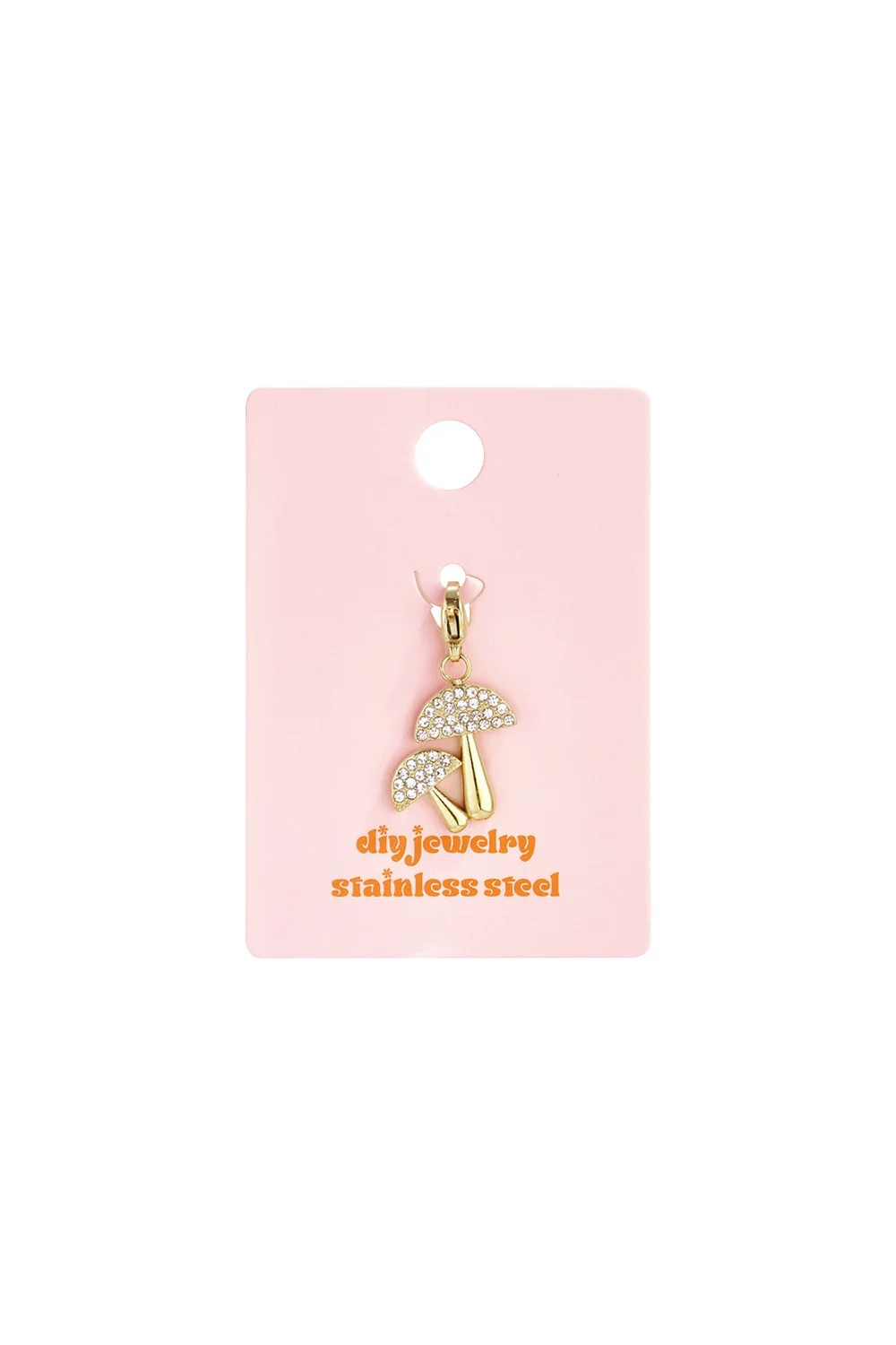 Gouden paddenstoel charm van roestvrij staal met strass steentjes