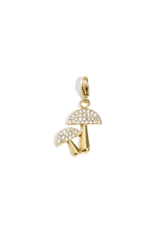 Luxe goudkleurige RVS paddenstoel bedel met fonkelende strass voor armband of ketting