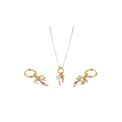 DE GLOW MYSTIC IN STYLE COLLECTIE: COMPLETE Tropical Palm Sieraden Set (GOUD) – Luxe Goudkleurig RVS met Echte Zoetwaterparels en Vrolijke Kraaltjes. Perfecte 'Glow Up' voor een Complete Zomer Look.