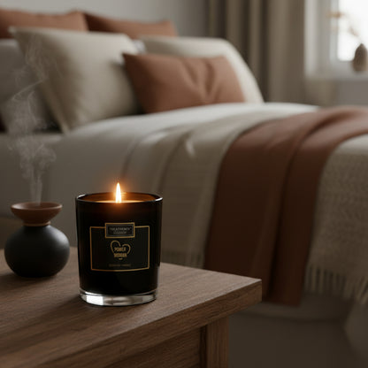 Treatments Powerwoman geurkaars op nachtkastje voor rust en ontspanning